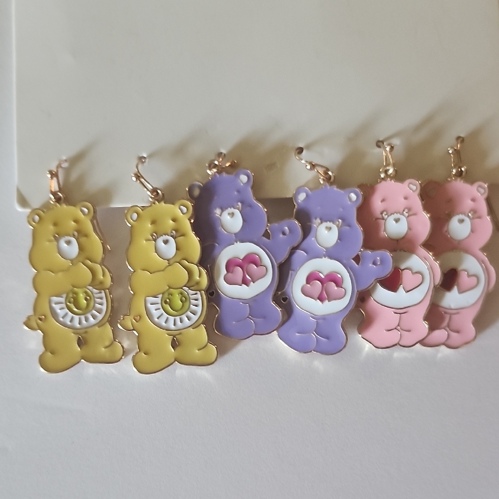 CARE BEARS 3 Pack Of Earrings, Plastic Backs, Brand New.
